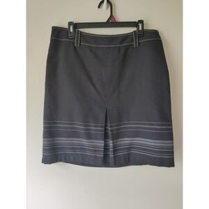 Ann Taylor Skirt Rear Pockets Side Zip Black w/ White Stripes Sz 12 Cotton Blend